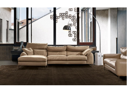 Ecksofa L-Form Obývací pokoj Pohovka Křeslo Čalouněný rohový Set Beige Kůže Nové