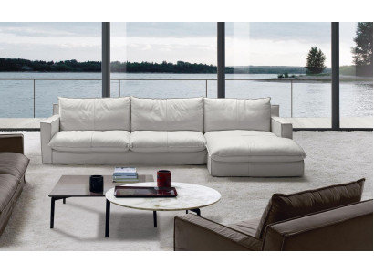 Ecksofa z kůže L-tvar Couch Eck Luxus Design Polster Bílá Obývací pokoj PRIANERA