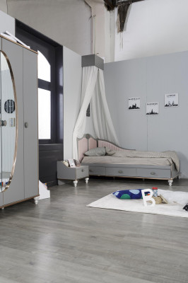 Noční stolek design dětského pokoje Luxus stoly ložnice dřevo šedá.
