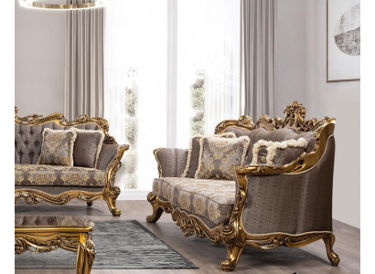 Sofa sestava 3+1+1 místně luxusní setim sof, křesla látkou barokní šedá