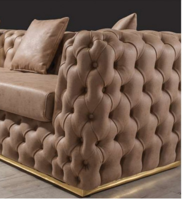 Chesterfield sada sedacího nábytku 3+3+1+1 - sestava: sofa, křeslo, sedací souprava, pohovka, křesla, kožené, béžové