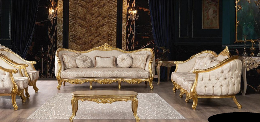 Sofa set 3 + 3 sedadla Sofa Sofy Křesla Sedací souprava Tkanina Obývací pokoj Baroko