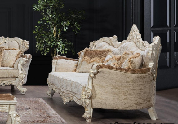 Sofa Sofy Křeslo Sedací souprava 3+1+1 Sedačka Set Látka Barokní styl