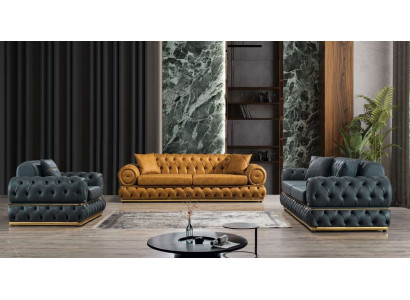 Sofa set 3+3+1 sedadlo set sedací souprava pohovka křeslo pohovky kůže luxus Chesterfield