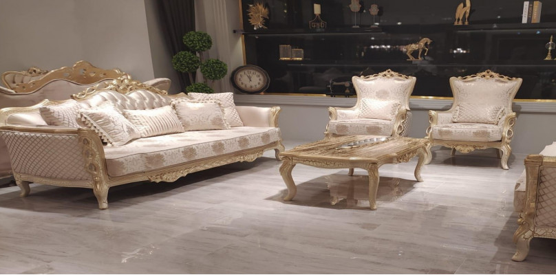 Sofa Křeslo Pohovky Souprava sedacích souprav 3+1+1 míst Luxus Barokní obývací pokoj Nový