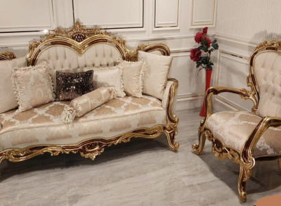 Sofa se třemi sedadly + jedním křeslem, luxusní sada látkového nábytku v barokním stylu