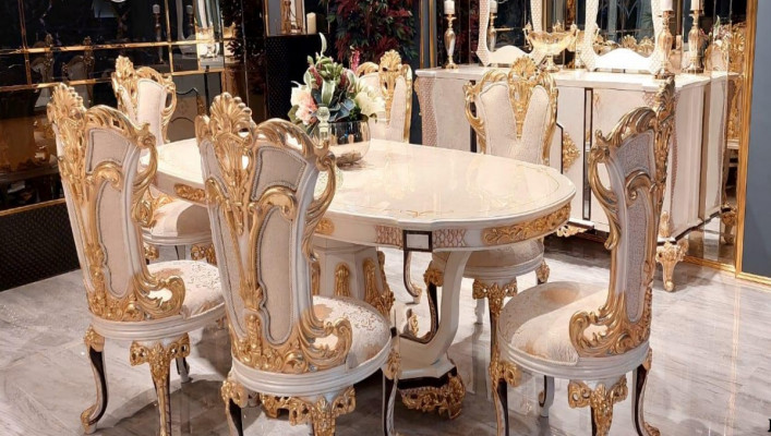 Skupina Set 6 židle židle židle dřevo luxusní jídelní garnitura nábytek