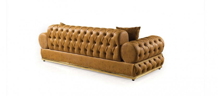 Garnitur Luxus Chesterfield Sofa sada 3+3 místná sedací souprava - Pohovka Křesla Pohovky Kožené 2 kusy