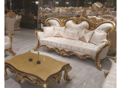 Luxus třímístná sedací souprava 3místná pohovka Pohovky Křesla Tkanina Styl Baroko Rokoko 240cm
