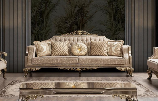 Třísedací sofa 3místná pohovka Pohovky Tkaniny Barokko Rokoko Sedací souprava Design Obývací pokoj