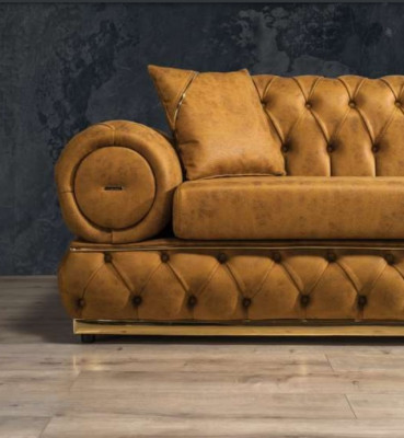 Sofa 3 sedačky Chesterfield čalouněná pohovka třísedadlová kůže modrá nábytek do obývacího pokoje