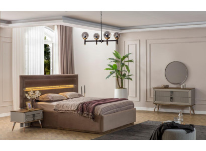 Beige Schlafzimmer Luxus Möbel Designer Doppelbett 2x Nachttische 5tlg