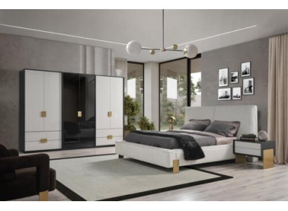 Ložnice Sada Postel 2x Noční stolky Šatní skříň Luxus Nový 4dílný Dřevo