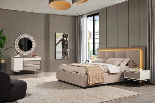 Ložnice Nastavení Postel 2x Noční stolky Toaletní stůl Luxusní nový 5dílný design