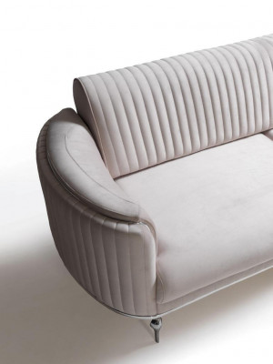 Sada sedací soupravy do obývacího pokoje s textilním potahem v bílé barvě, moderní design 3+1 místná.