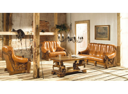 Obývací pokoj sedací souprava pohovka sedadlo gauč kůže dřevo 3+2 sada souprava Nový