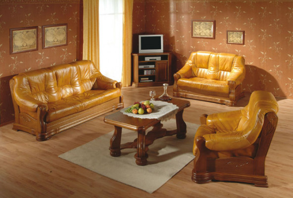 Sofa sada dřevo kůže 3+2+1 Kompletní set Klasická sedací souprava z potahu do kancelářského koutku
