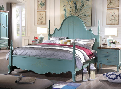 Zemědělská ložnice Modrá postel Dřevo Klasické nábytek Postele 180x200cm Sada Nový