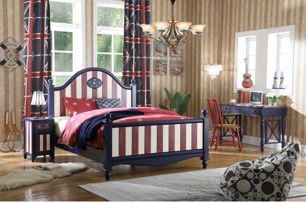 Americká postel dětský pokoj postele ložnice dřevo pravé dřevo nábytek modrý design