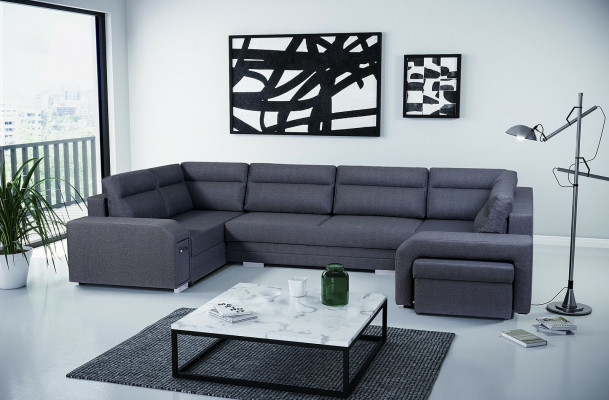 XXL obývací souprava Rozkládací pohovka Pohovka Kožený nábytek Designer U-Forma Ráno Nový