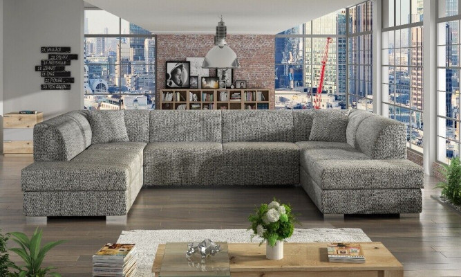 Užitná plocha rohové sedací soupravy XXL Garnitur Ecke Designer U-Form Nová Pohovka.