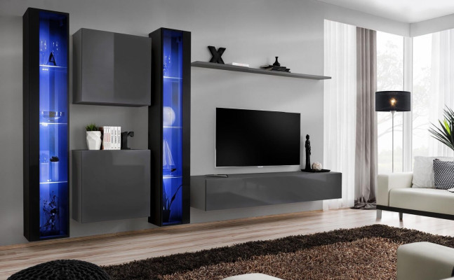 Obývací pokoj nábytek 2x šatní skříň šedá moderní sideboard vybavení visící vitrína
