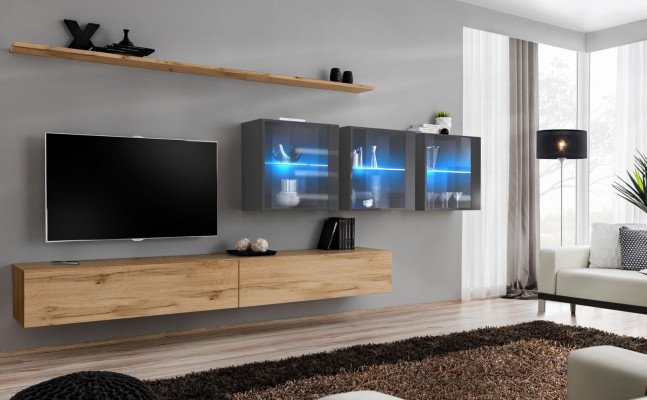 Kompletní 7dílná obývací stěna 340 cm TV stojan Komoda Nástěnná skříň Luxusní zařízení