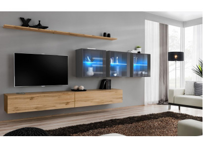 Kompletní 7dílná obývací stěna 340 cm TV stojan Komoda Nástěnná skříň Luxusní zařízení