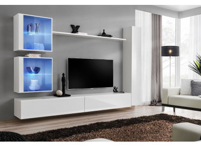 Bílý obývací nábytek Luxus stěnná skříň kompletní komoda televizní stojan moderní design.