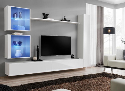 Bílý obývací nábytek Luxus stěnná skříň kompletní komoda televizní stojan moderní design.