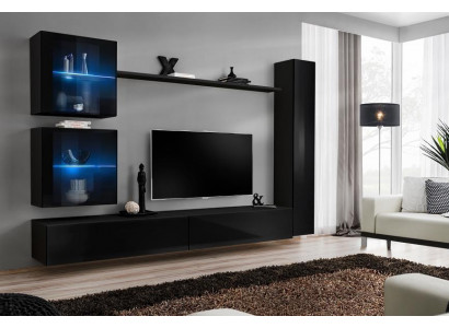 Černá stěnová jednotka Kompletní sada zařízení Designový nábytek TV stojan Moderní