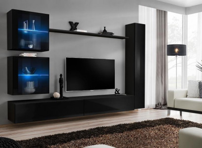 Černá stěnová jednotka Kompletní sada zařízení Designový nábytek TV stojan Moderní