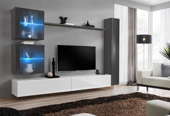 Návrhářská stěna Moderní TV stojan Židle Šedé zařízení Jídelní deska