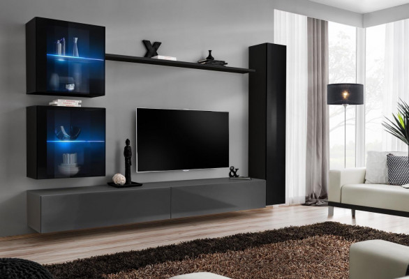 Luxusní set designová stěna černá zařízení 3x skříň na zeď TV stojan