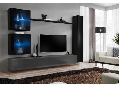 Luxusní set designová stěna černá zařízení 3x skříň na zeď TV stojan