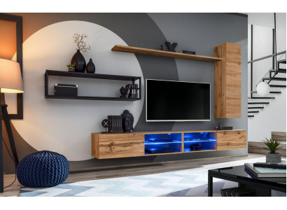 Hnědý luxusní nový set obývací stěny s regálem na zeď do obývacího pokoje