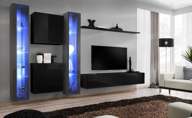 Dřevěný nábytek Kompletní stěnová sestava Skříň Luxus Vitrína Vybavení