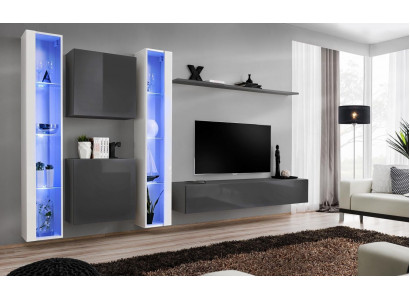 Obývací pokoj zařízení šedá stěnná skříň Visací vitrína Luxusní zařízení Moderní