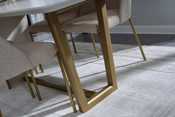 Bílý jídelní set z jasanového dřeva, designový jídelní stůl se 4 čalouněnými židlemi, 7 dílů.