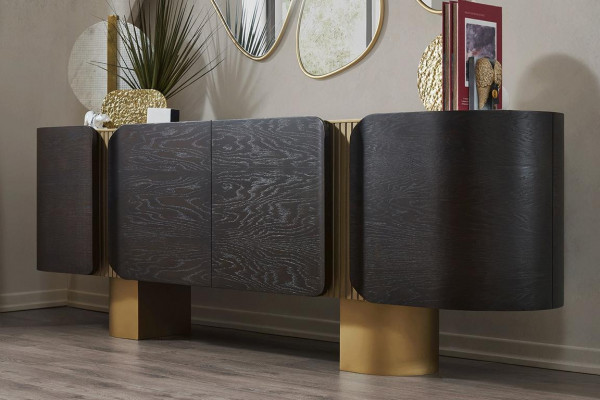 Moderní černozlatý komodník se zrcadlem od designéra luxusní komoda 2 kusy