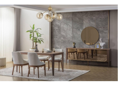 Luxusní jídelní sestava, obdélníkový jídelní stůl, 6 textilních židlí, 9 kusů