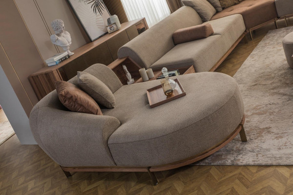 Modernes Beiges Ecksofa U-Form Wohnlandschaft Wohnzimmer Luxus Sofas