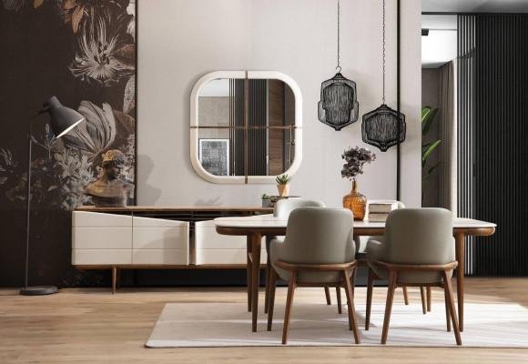 Hnědo-bílý nábytek do jídelny, designová jídelní sestava Luxury 9ks set