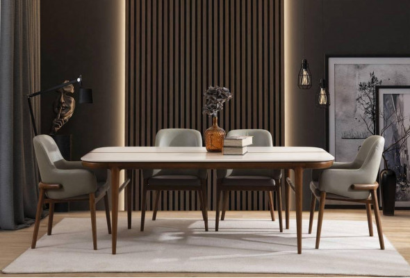 Hnědo-bílý nábytek do jídelny, designová jídelní sestava Luxury 9ks set
