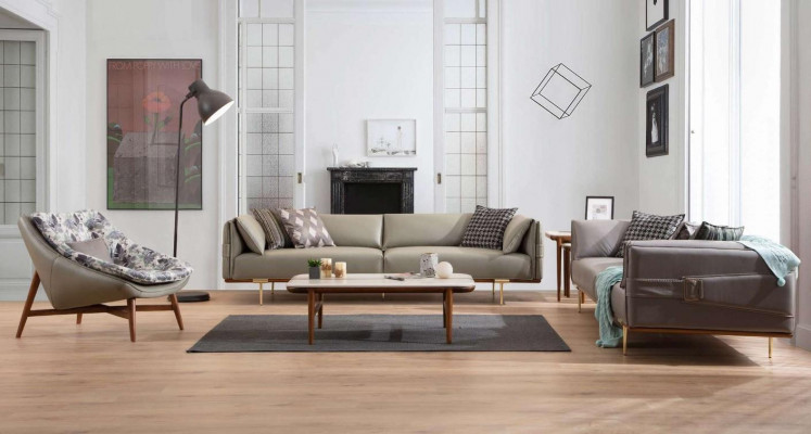 Designer obývací sestava luxusní kožené pohovky textilní křesla 3 kusy