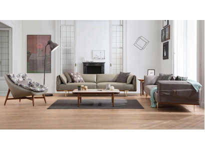 Designer obývací sestava luxusní kožené pohovky textilní křesla 3 kusy