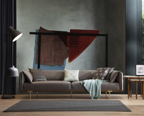 Designer obývací sestava luxusní kožené pohovky textilní křesla 3 kusy