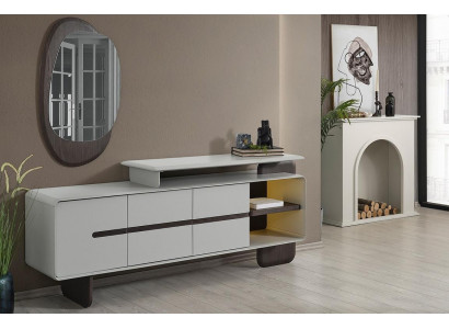 Bílé komodní skříň Luxusní zrcadlo Designový bufet Šlechetný 2dílný set
