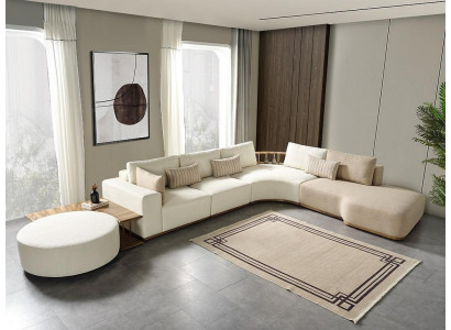 Bílá rohová sedací souprava, moderní nábytek do obývacího pokoje, designová pohovka, textilní sofa 2 kusy.