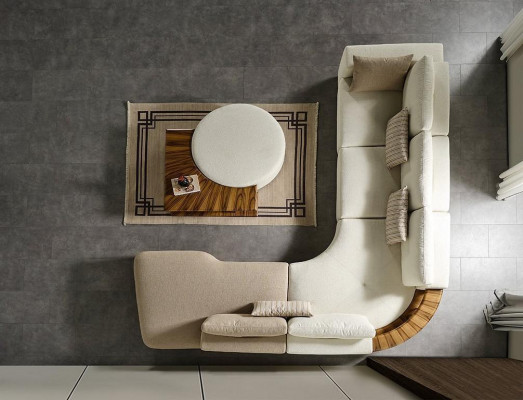 Bílá rohová sedací souprava, moderní nábytek do obývacího pokoje, designová pohovka, textilní sofa 2 kusy.